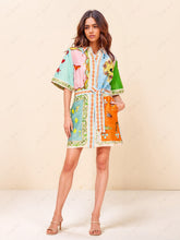 Casual Fashionable Fun Printed Shirt Cardigan Short Dress